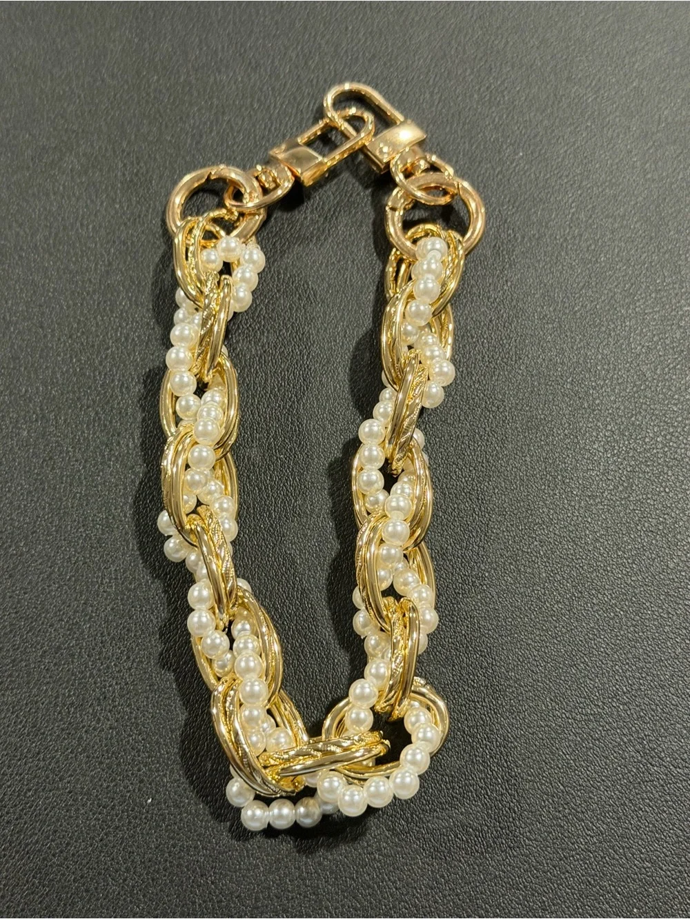 Gold and White Pearl Braided Key & Card Holder Charm